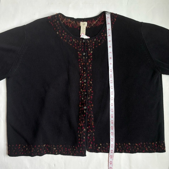J. Jill Cotton Wool Floral Embroidered Cardigan Sweater Button Front Black Sz 2X - Picture 16 of 17